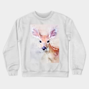 Dramabite Watercolor deer fawn roe elk bird artsy artistic painting wildlife Crewneck Sweatshirt